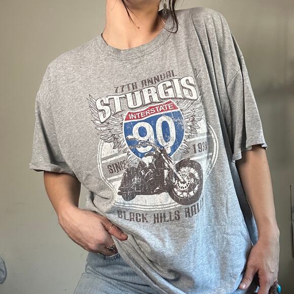 Vintage 77th Annual Sturgis I-90 Black Hills Rally Motorcycle Graphic Tee Sz 2XL - Picture 2 of 10